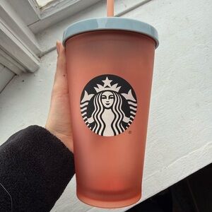Starbucks Coral Tumbler with Blue Lid